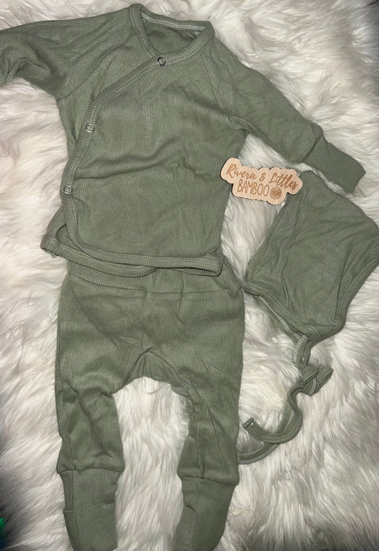 Sage Ribbed Kimono Set NB