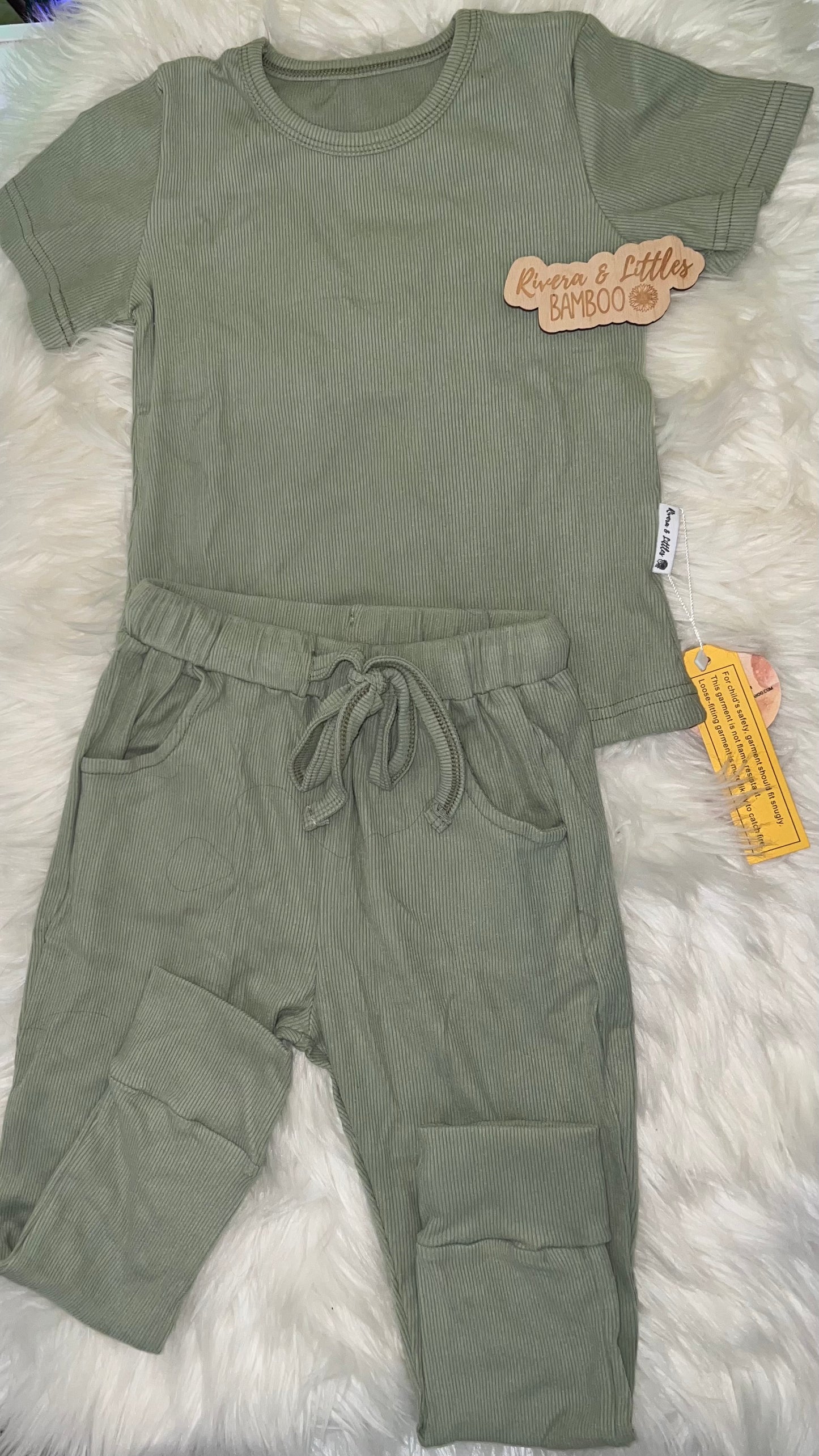 Sage Ribbed Short Sleeve Jogger Set