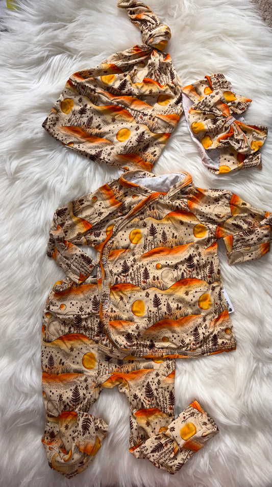 Unreleased Print Newborn Kimono 4Piece Set
