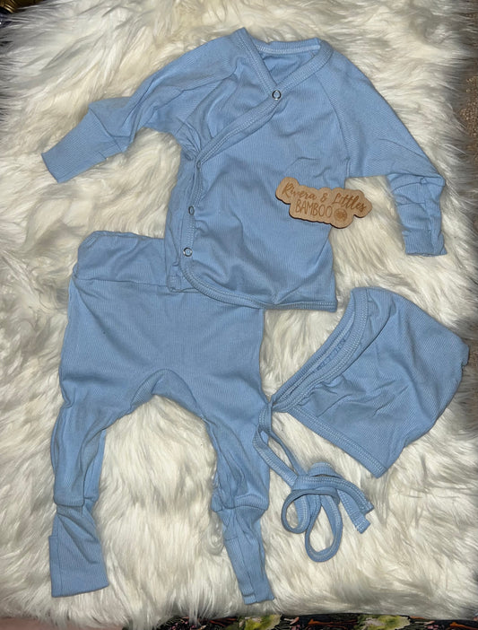 Breeze Blue Ribbed Kimono Set NB