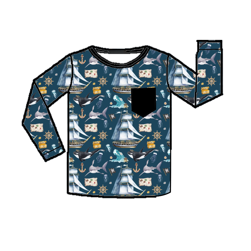 Crewneck Pocket Tee Long Sleeve - All Ocean Collections